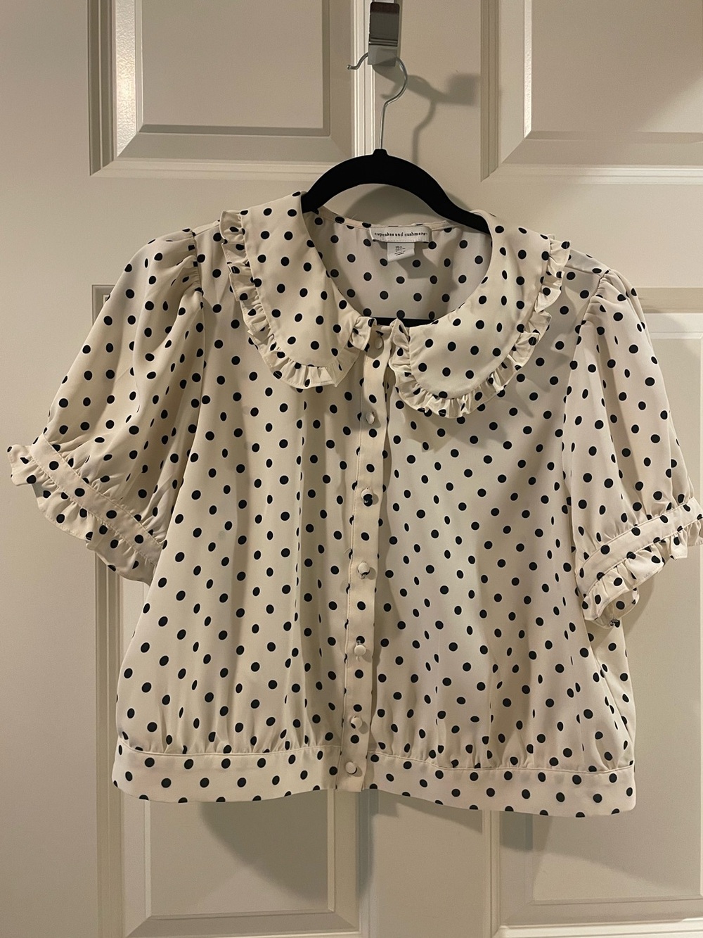 cupcakes & cashmere Cream Polka Dot Ruffle Collar Blouse